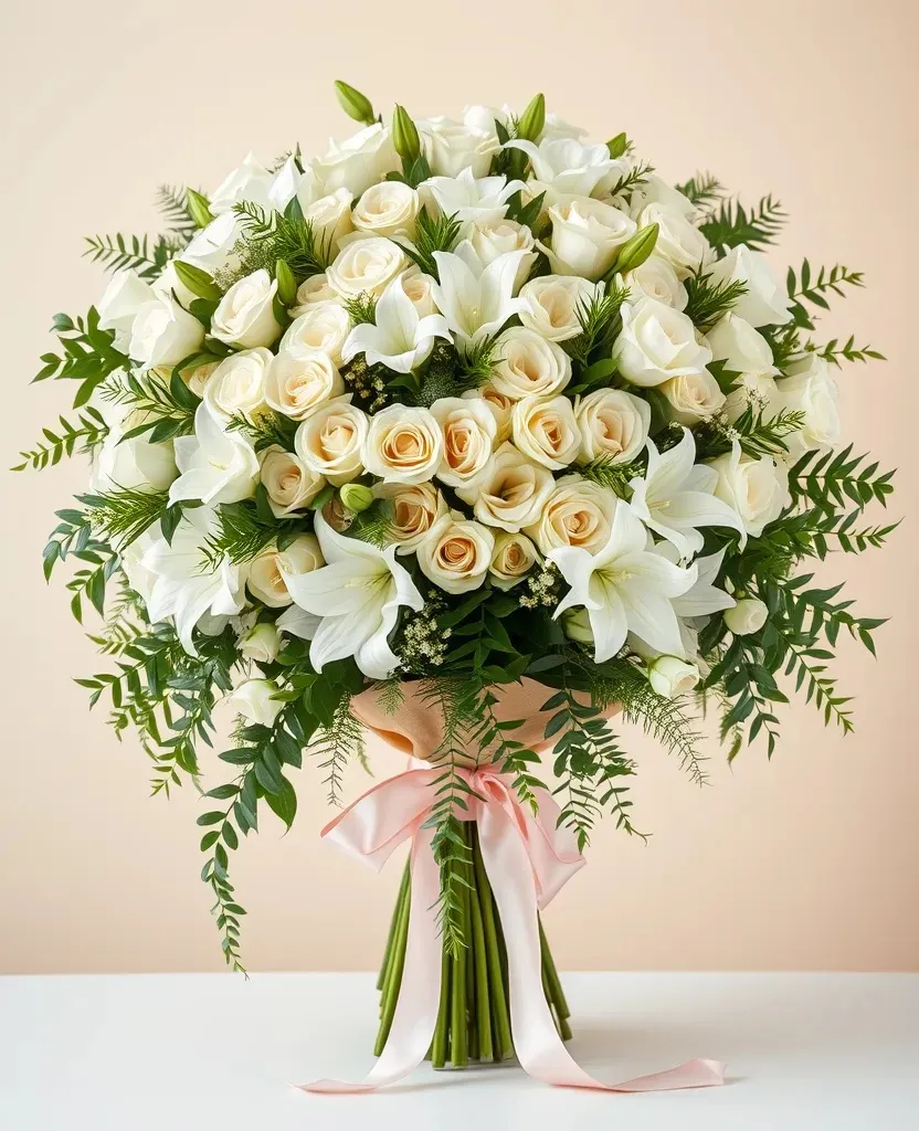 Bouquet blanc et vert composé à la main